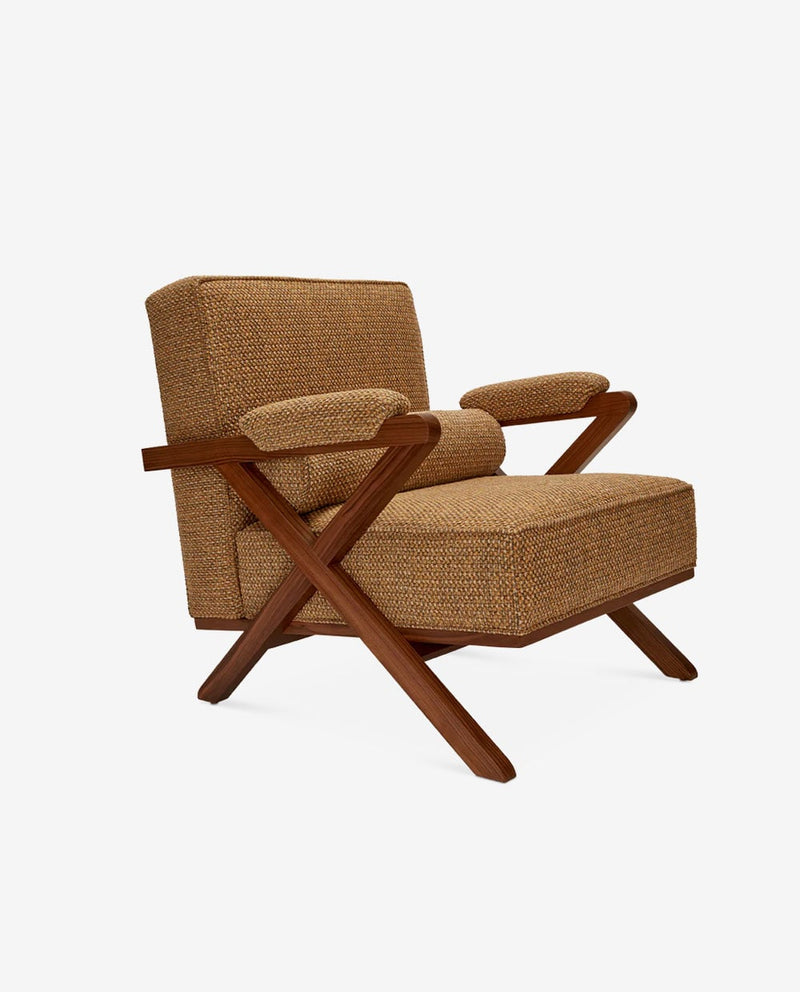 Modern Beige Armchair with Wooden Legs