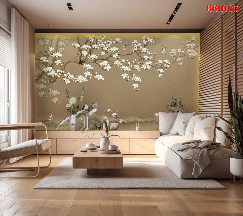 Tranh tráng gương 860165 — Hoa trắng chim