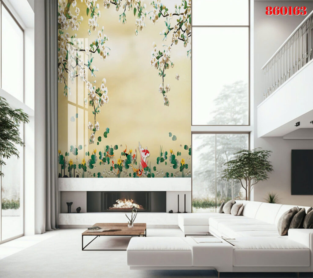 Tranh tráng gương 860163 — Hồ sen cá Koi