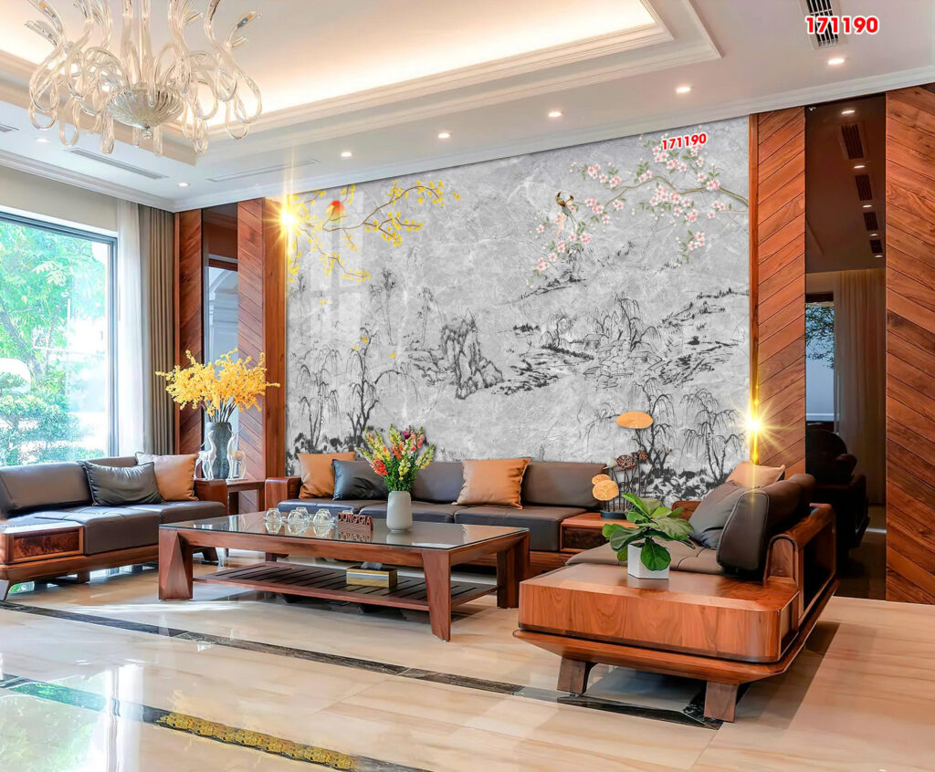 Tranh tráng gương 171190 — Sơn thủy ginkgo