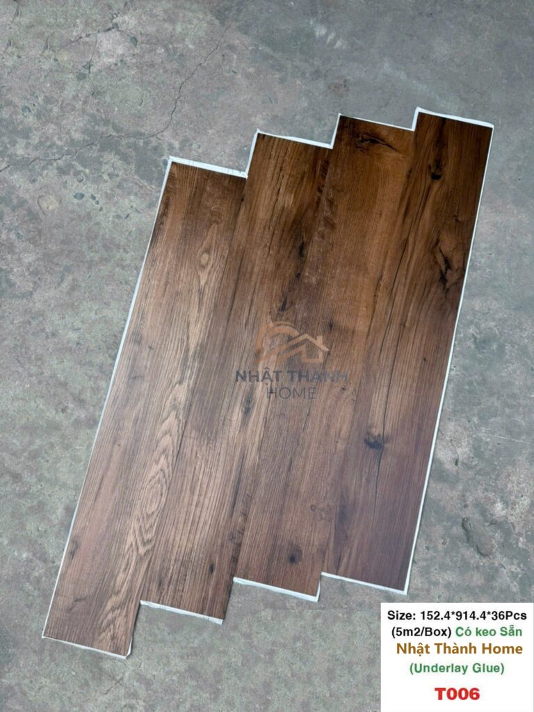 Sàn dán keo T006 — Gỗ nâu đậm