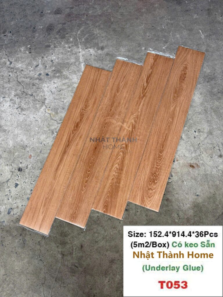 Sàn dán keo T053 — Gỗ nâu ấm
