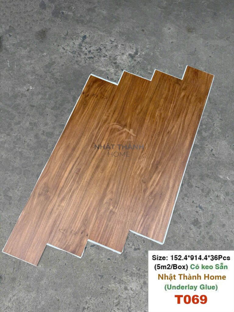 Sàn dán keo T069 — Gỗ nâu vừa