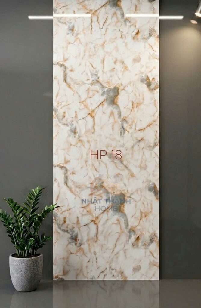 Tấm PVC vân đá Trắng vân vàng xám HP18