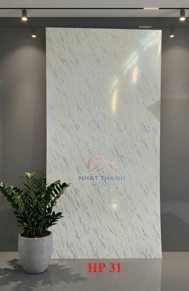 Tấm PVC vân đá Trắng vân ánh kim HP31