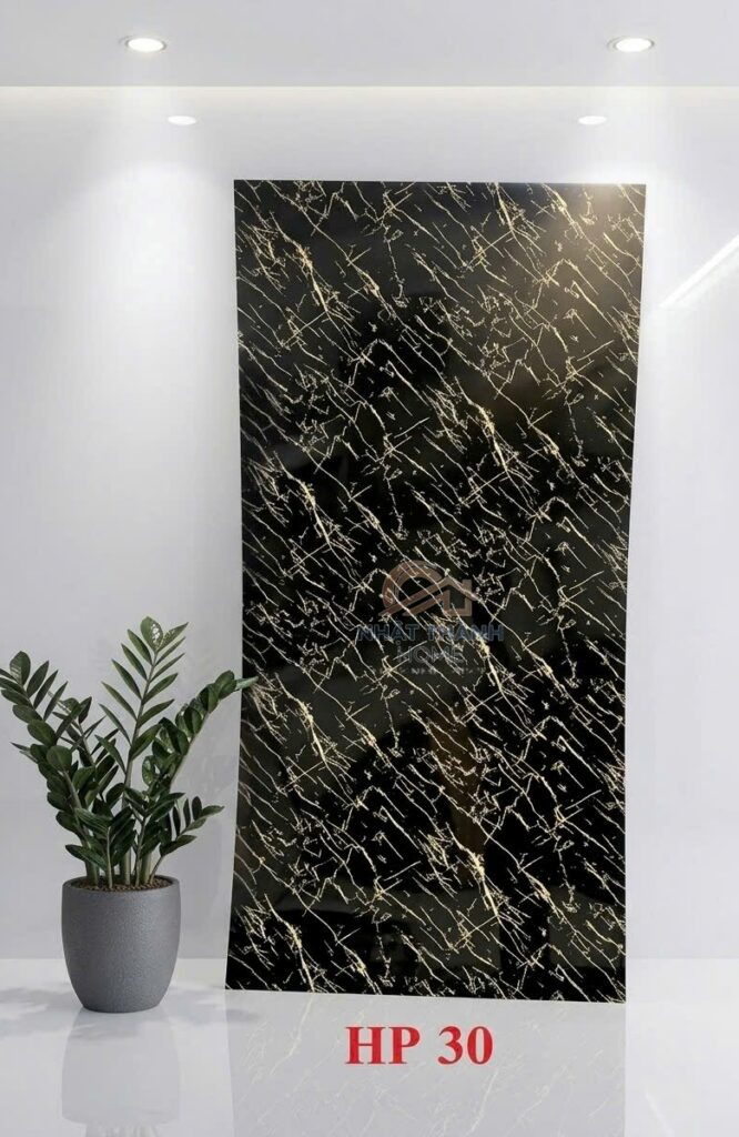 Tấm PVC vân đá Đen vân vàng HP30
