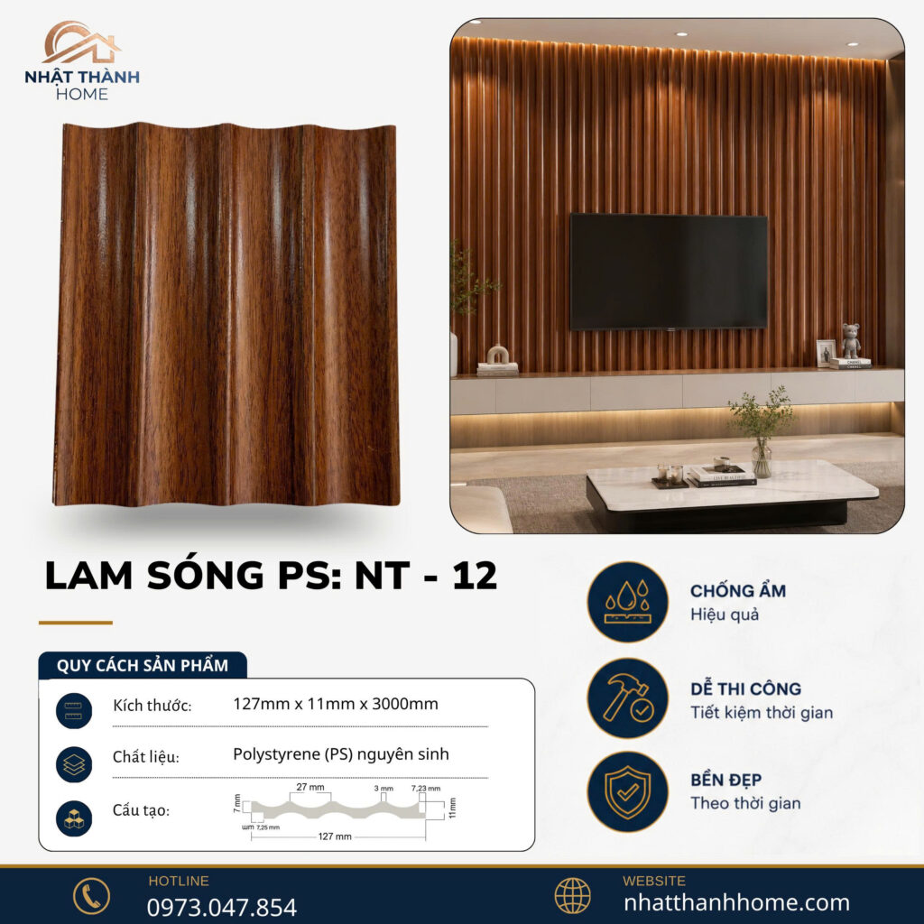 Lam sóng PS vân gỗ nâu NT-12