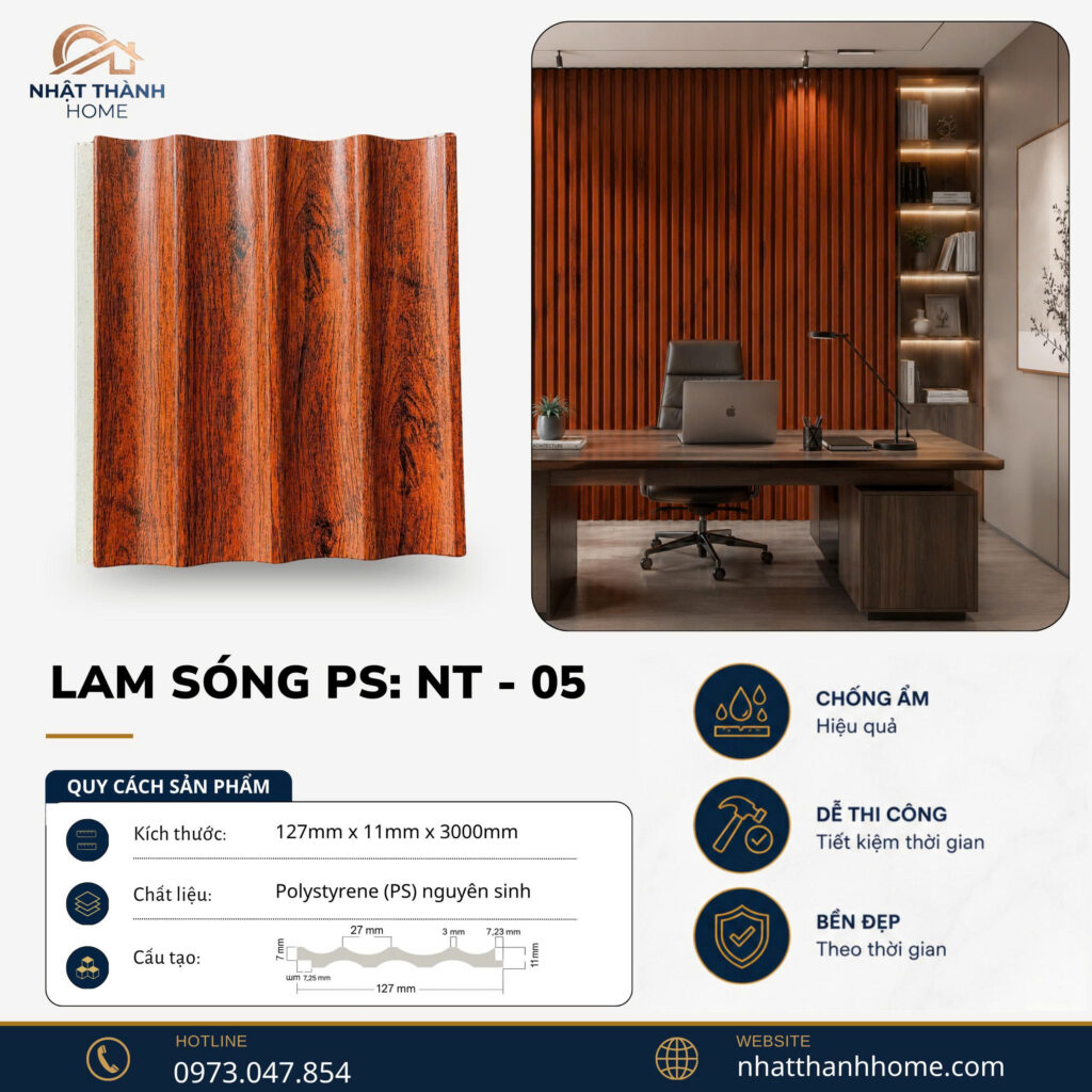 Lam sóng PS vân gỗ đỏ NT-05