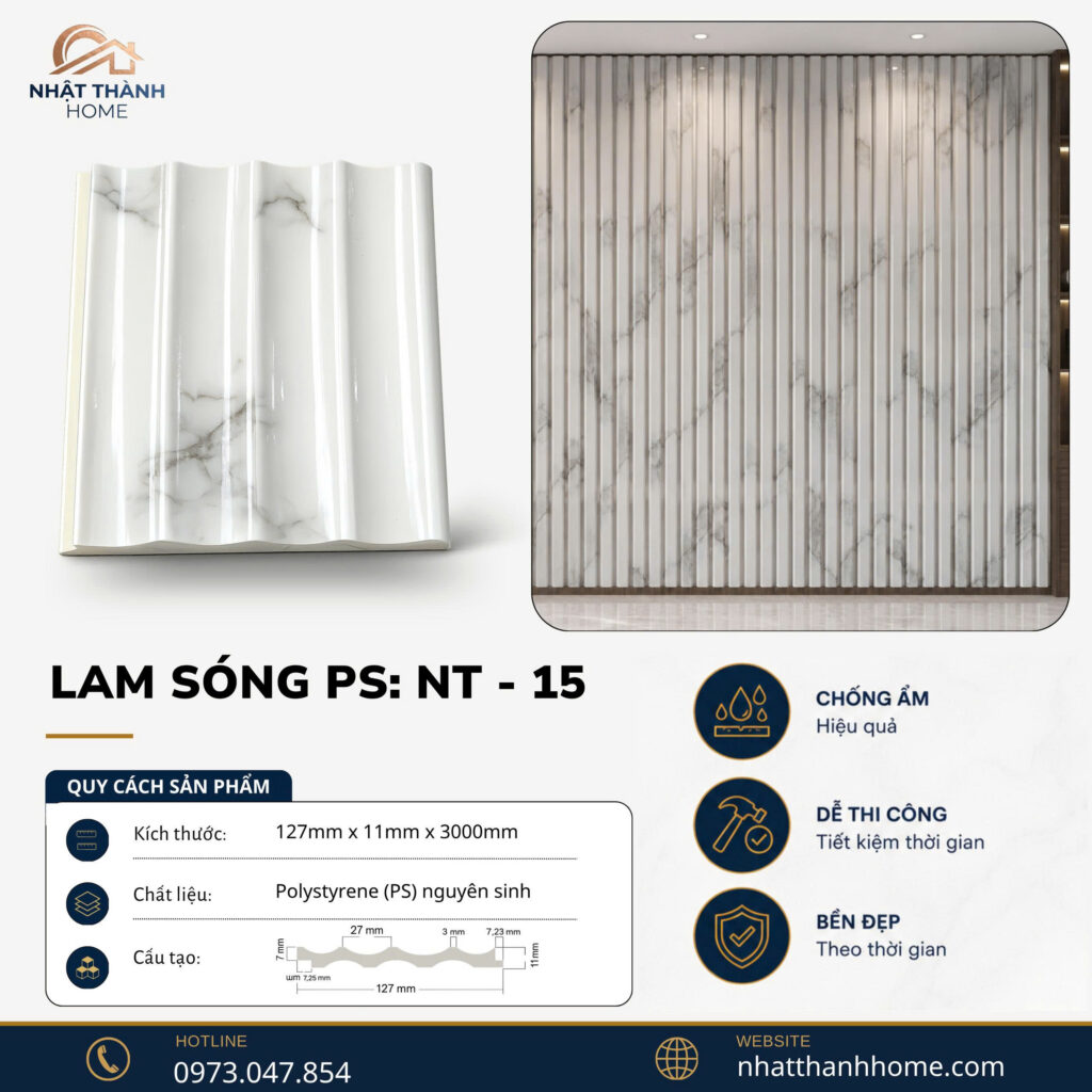 Lam sóng PS marble trắng NT-15