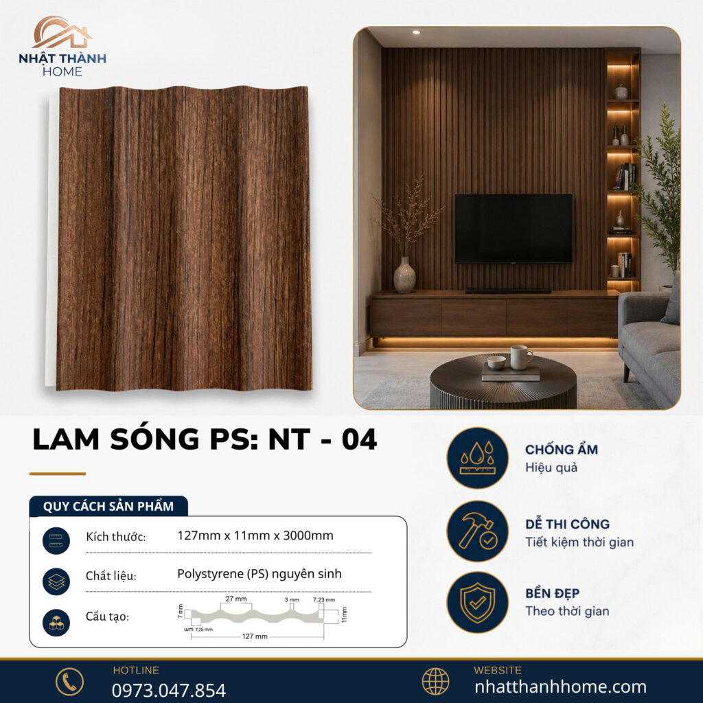 Lam sóng PS vân gỗ óc chó NT-04