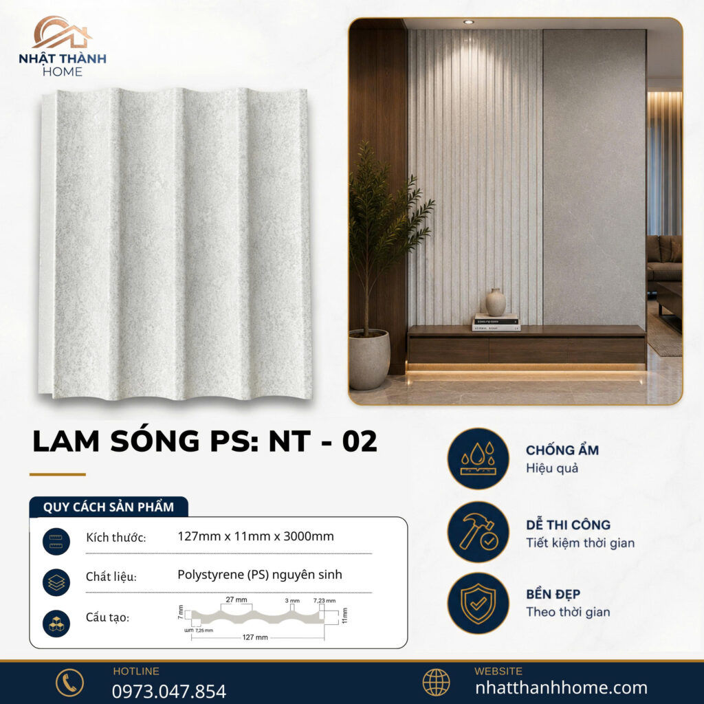 Lam sóng PS vân đá xám NT-02
