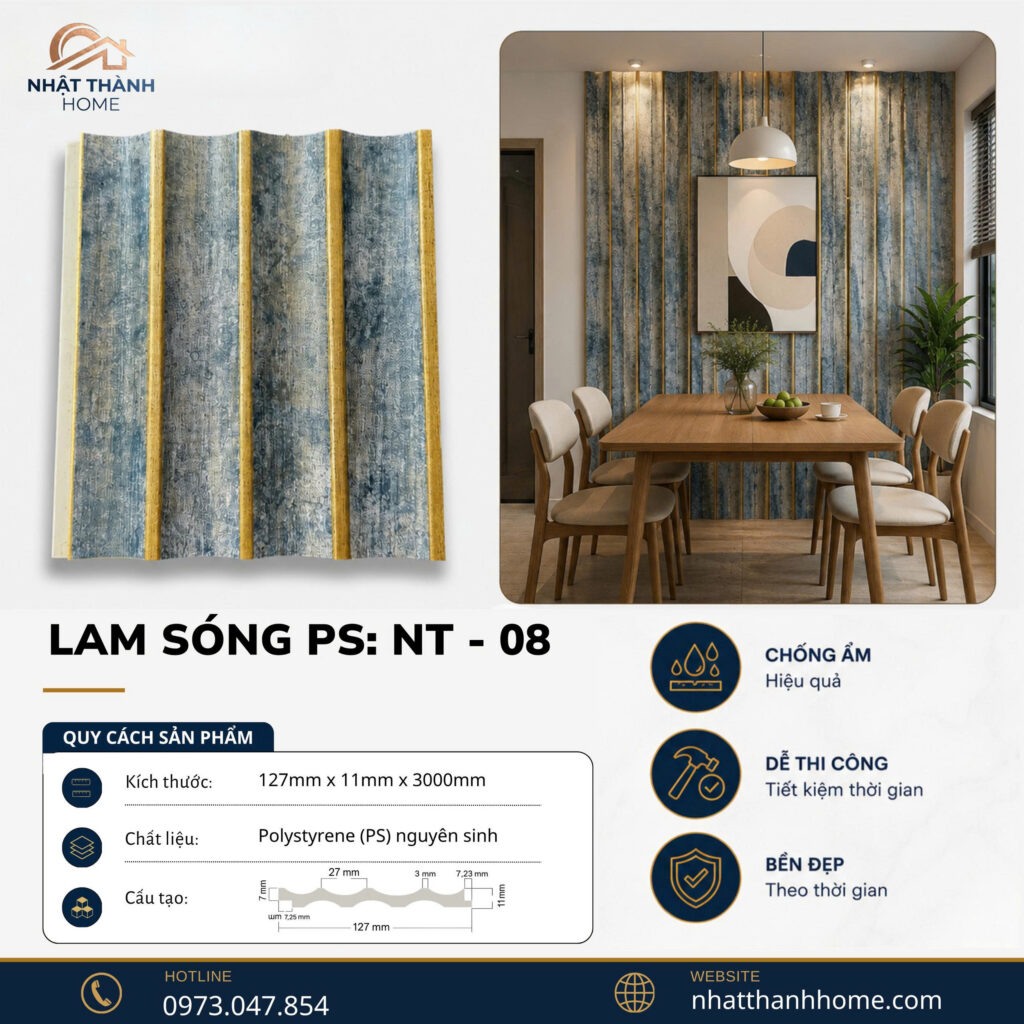 Lam sóng PS xám xanh chỉ vàng NT-08