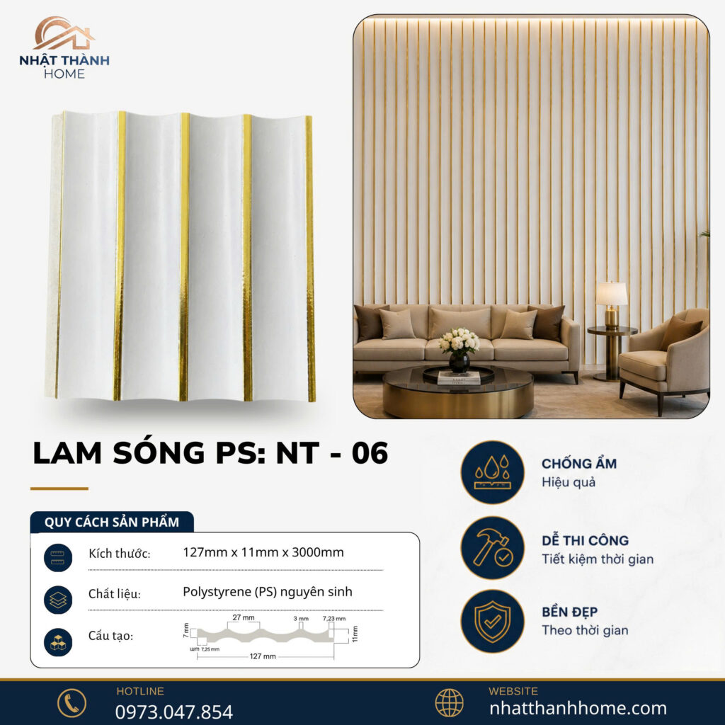 Lam sóng PS trắng chỉ vàng NT-06
