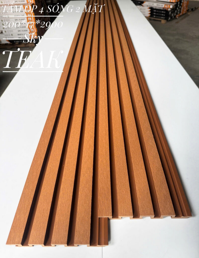 Lam 4 sóng 2 mặt 200×17×2900 mm tông Teak Sky — Nhật Thành Home