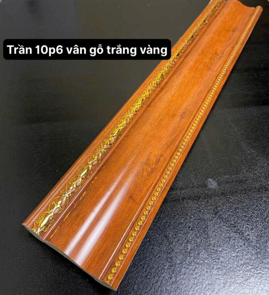 Phào chỉ nhựa PS vân gỗ hoa văn vàng 10.6 cm — Nhật Thành Home