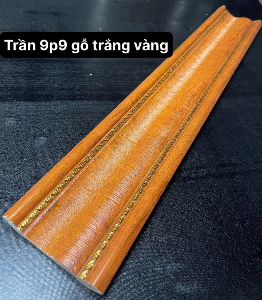 Phào chỉ nhựa PS vân gỗ hoa văn vàng 9.9 cm — Nhật Thành Home