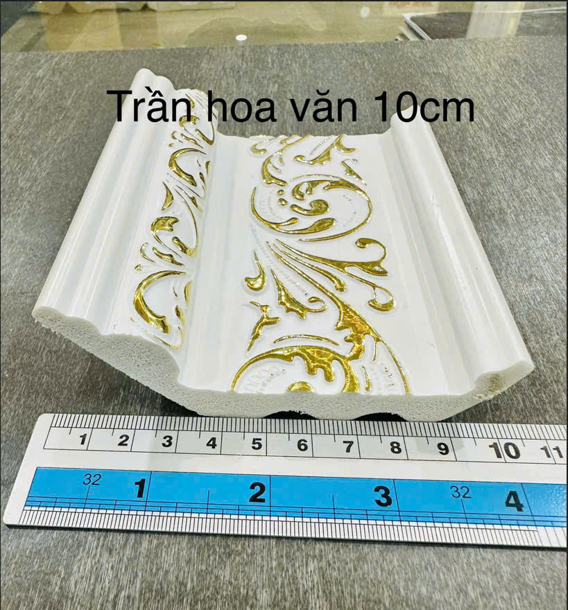 Phào chỉ nhựa PS trắng hoa văn vàng 10 cm — Nhật Thành Home