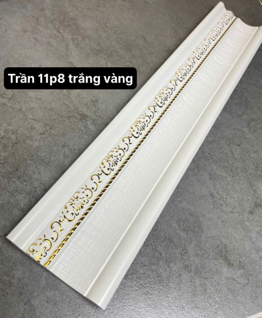 Phào chỉ nhựa PS trắng hoa văn vàng 11.8 cm — Nhật Thành Home