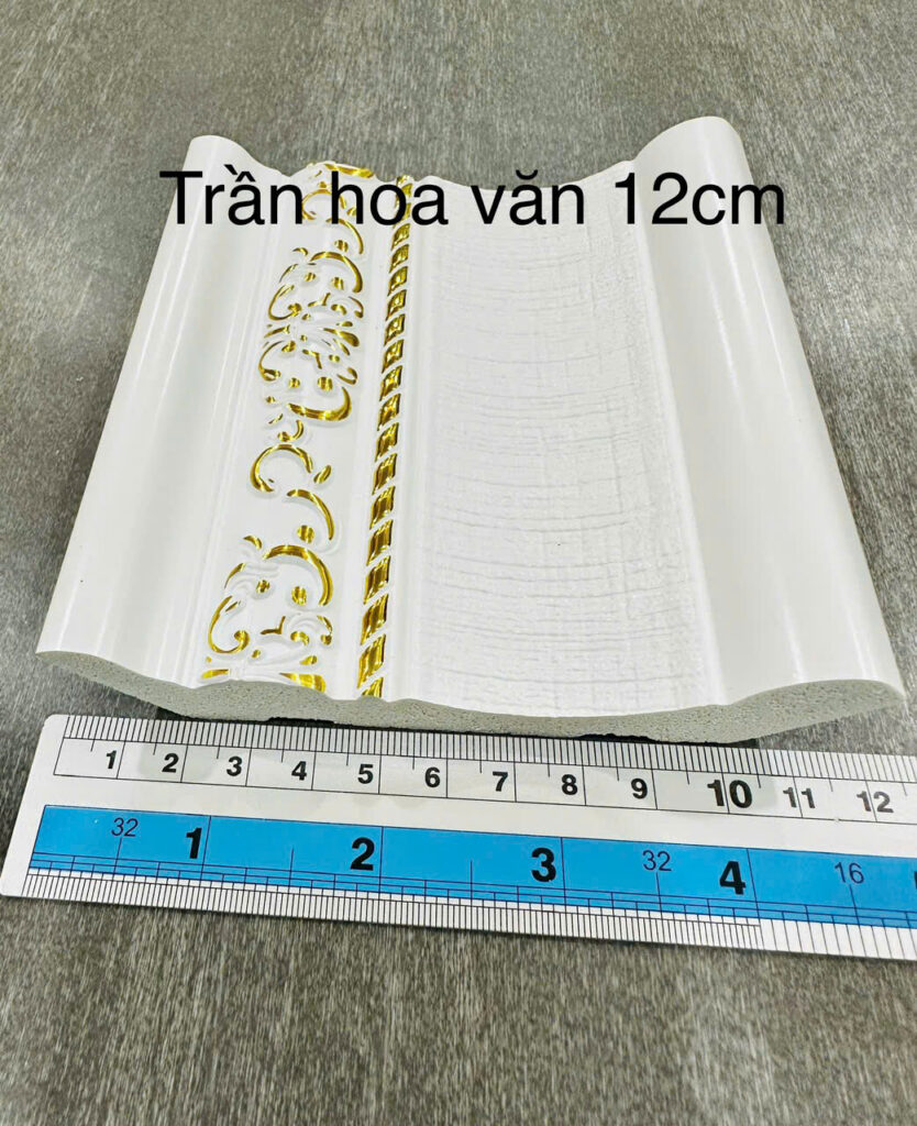 Phào chỉ nhựa PS trắng hoa văn vàng 12 cm — Nhật Thành Home