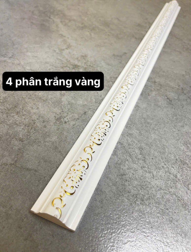 Phào chỉ nhựa PS trắng hoa văn vàng 4 cm — Nhật Thành Home
