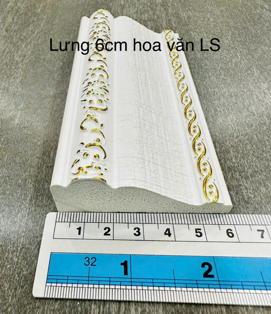 Phào chỉ nhựa PS trắng hoa văn vàng 6 cm — LS — Nhật Thành Home