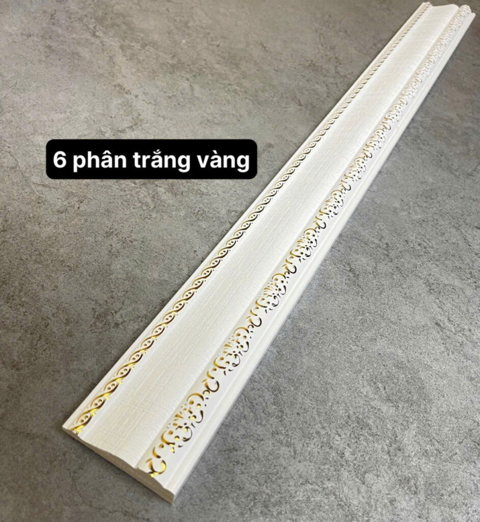 Phào chỉ nhựa PS trắng hoa văn vàng 6 cm — Nhật Thành Home