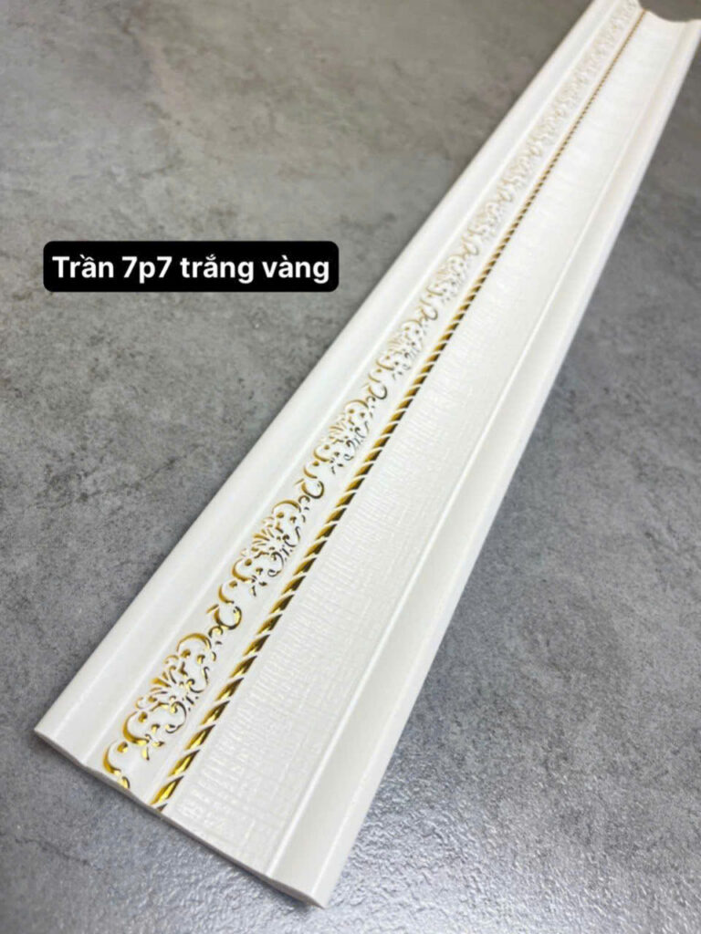 Phào chỉ nhựa PS trắng hoa văn vàng 7.7 cm — Nhật Thành Home