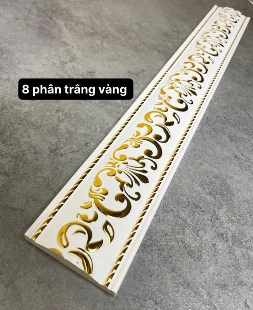 Phào chỉ nhựa PS trắng hoa văn vàng 8 cm — Nhật Thành Home
