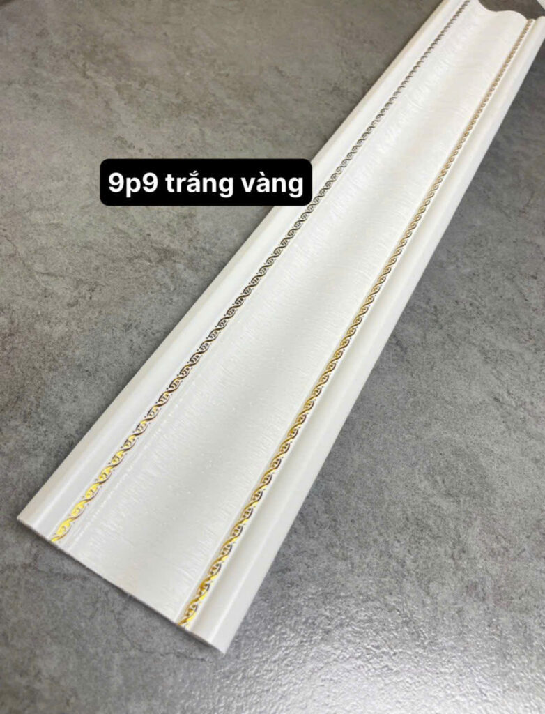 Phào chỉ nhựa PS trắng hoa văn vàng 9.9 cm — Nhật Thành Home