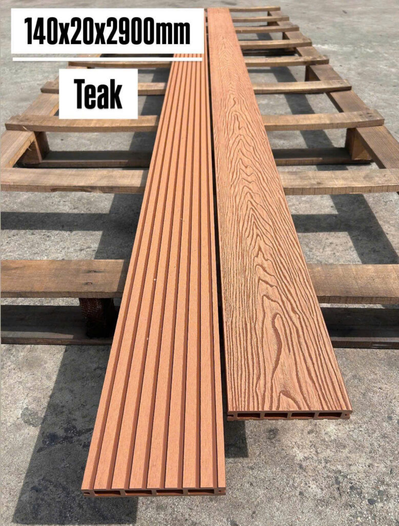 Sàn gỗ nhựa ngoài trời WPC 140×20×2900 mm tông Teak — Nhật Thành Home