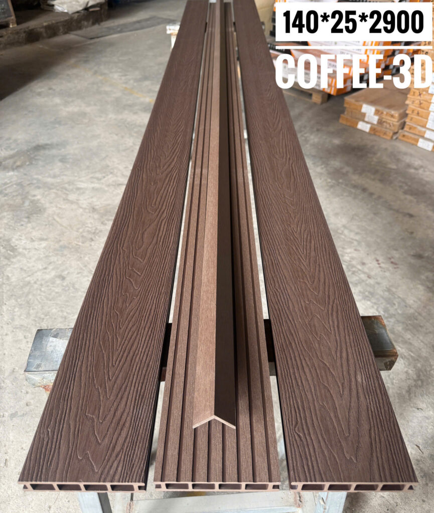 Sàn gỗ nhựa ngoài trời WPC 140×25×2900 mm tông Coffee-3D — Nhật Thành Home