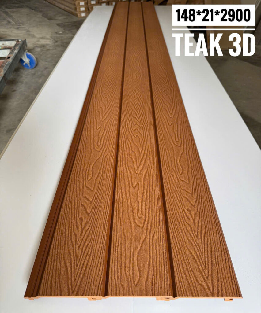Tấm ốp 1 sóng ngoài trời 3D WPC 148×21×2900 mm tông Teak — Nhật Thành Home
